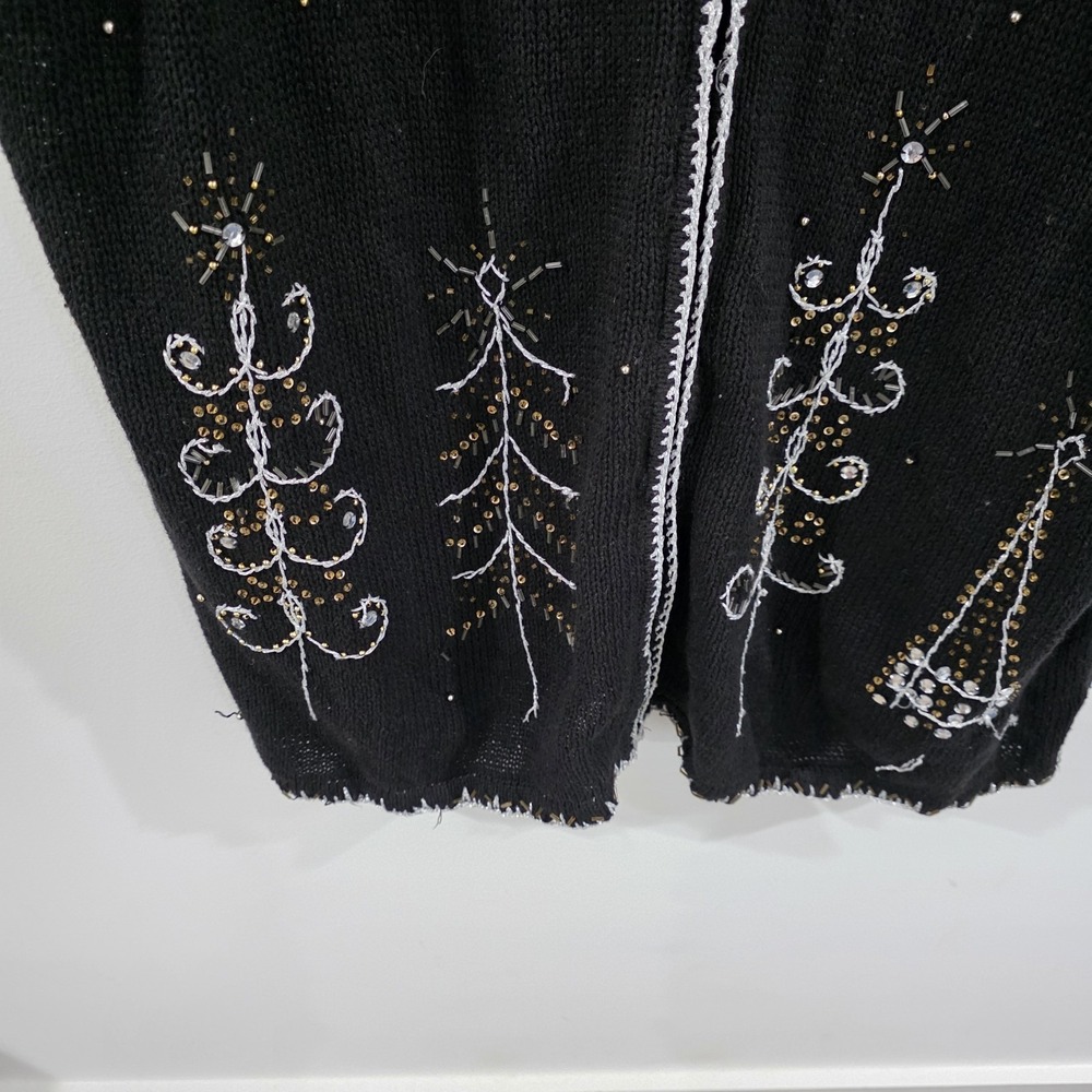 Vintage Womens Ugly Christmas Sweater Vest Size XXL Trees Beaded Embroidered - Picture 3 of 9